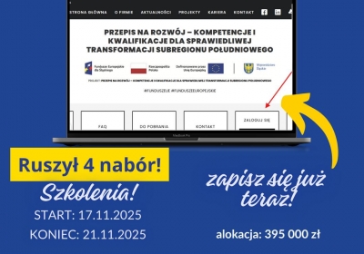 Ruszył czwarty nabór na szkolenia do projektu „Przepis na Rozwój – kompetencje i kwalifikacje dla sprawiedliwej transformacji Subregionu Południowego”