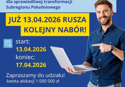 13 kwietnia 2026 Rusza szósty nabór na szkolenia do projektu „Przepis na Rozwój – kompetencje i kwalifikacje dla sprawiedliwej transformacji Subregionu Południowego”
